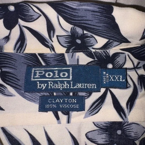 POLO RALPH LAUREN Clayton Shirt Mens XXL White Navy Tropical Leaf Viscose - Picture 2 of 8